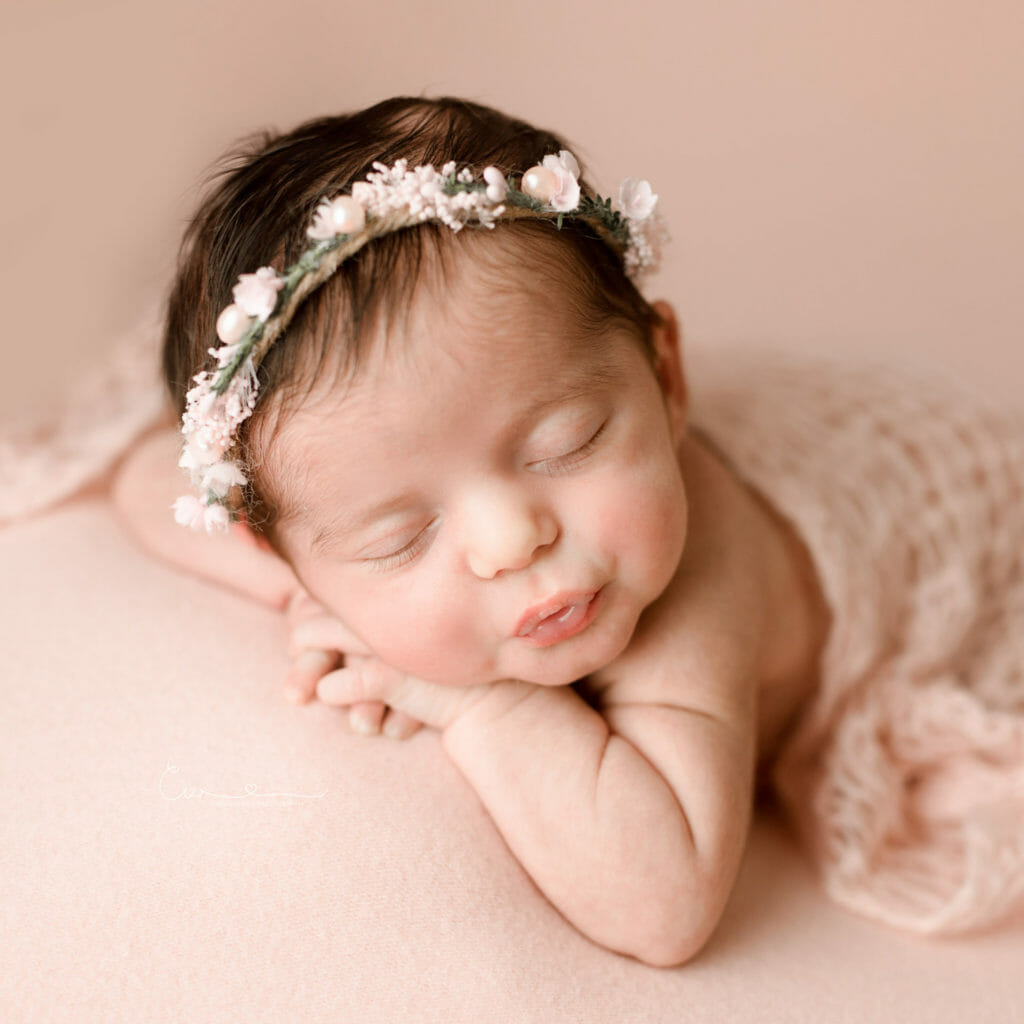 San Diego newborn baby girl with pink headband